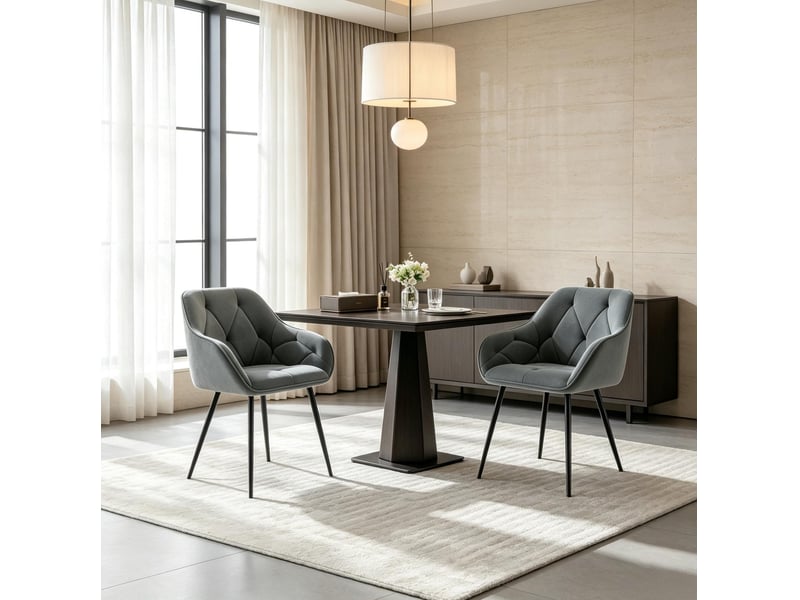  Chaise de salle à manger lot de 2 avec accoudoirs et dossier ergonomique, en velours et métal gris foncé  - Conforama D