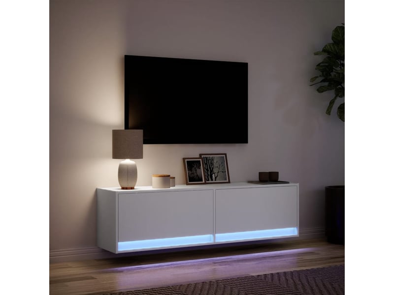 Meuble tv - banc tv - meuble de rangement mural avec lumières led blanc 140x31x38 cm - Conforama E