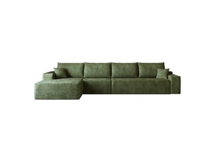 Canapé d'angle modulaire 4 places en velours côtelé vert, avec chaise longue, sans montage, confort moelleux