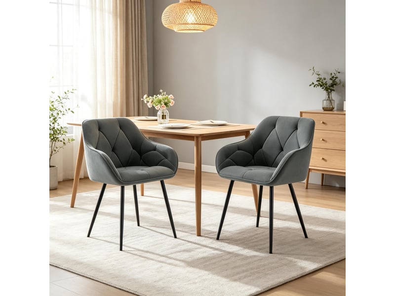  Lot de 2 chaises de salle à manger,45,5x45x83,5 cm,velours,gris foncé  - Conforama E