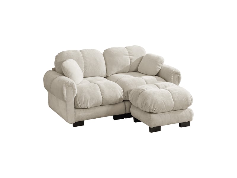  Canapé d'angle 2 places 190 cm canapé modulable en chenille avec 1 pouf mobile, design matelassé, coussins épais, dossier ergonomique, kaki clair Bliss Lite - Conforama A