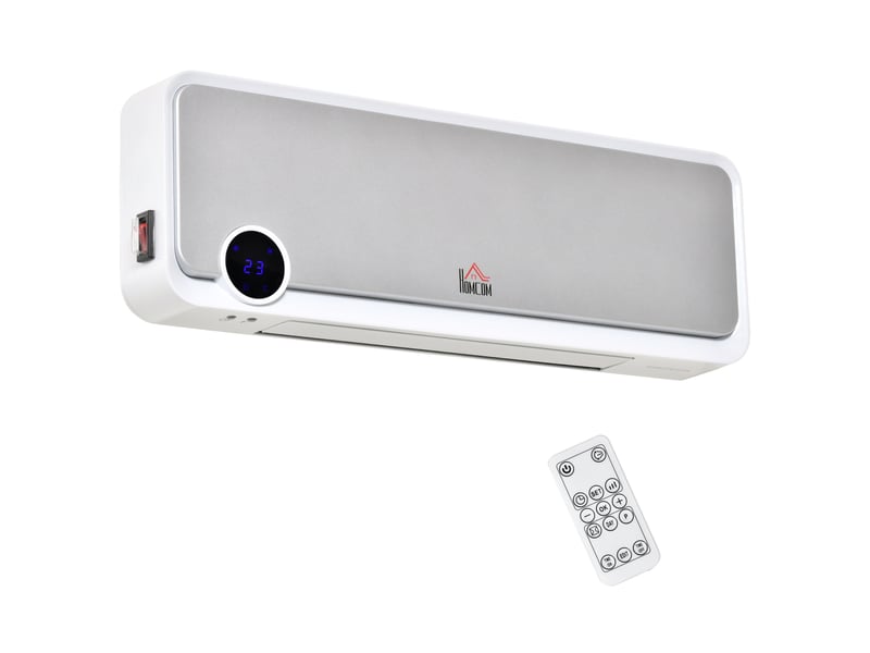  Chauffage mural électrique à 3 niveaux de puissance et minuterie 12 heures, en pp et pa, 56 x 18,5 x 11,7 cm, blanc et argent  - Conforama A
