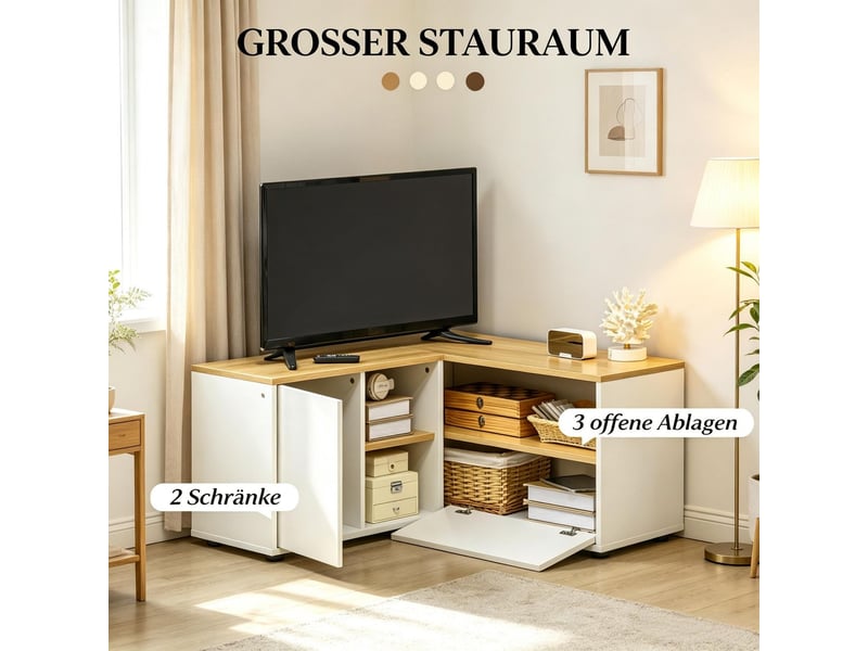  Meuble tv structure en l à compartiments ouverts format d'angle conception gain de place  - Conforama D