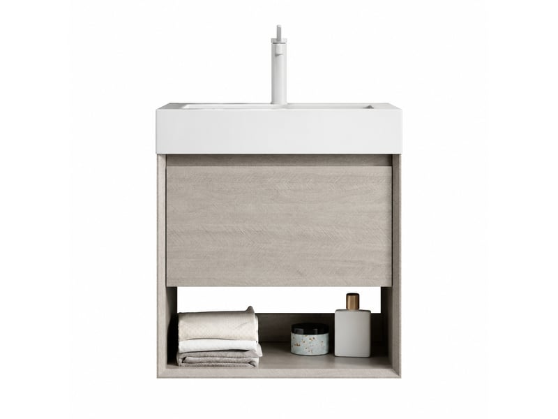  Meuble vasque suspendu 55 cm effet chêne clair avec vasque rectangulaire en résine minérale  - Conforama A