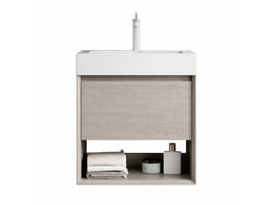 Meuble vasque suspendu 55 cm effet chêne clair avec vasque rectangulaire en résine minérale