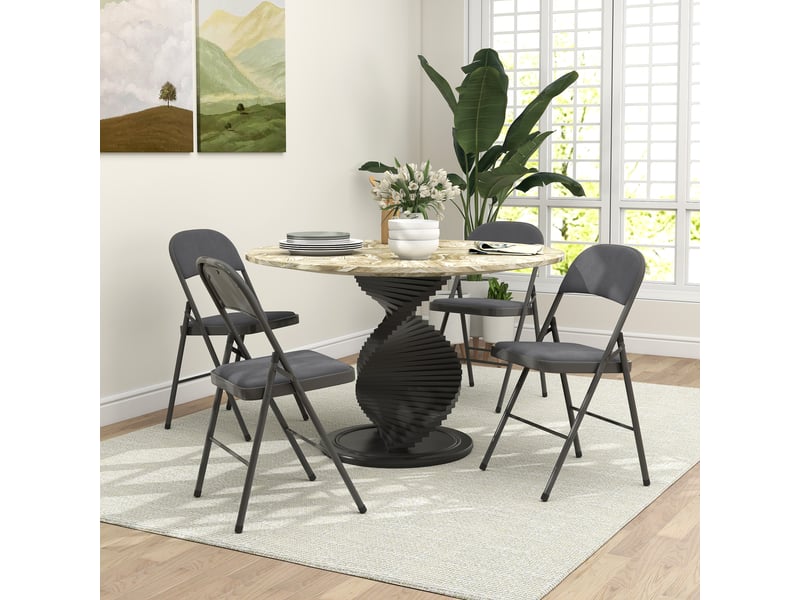 Lot de 4 chaises pliantes et portables intérieur avec assises et dossiers rembourrés en velours, gris foncé, cadre en acier  - Conforama D