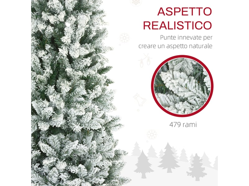  Albero di natale 182.88cm con 479 rami innevati, design alto e stretto con base pieghevole, verde  - Conforama E