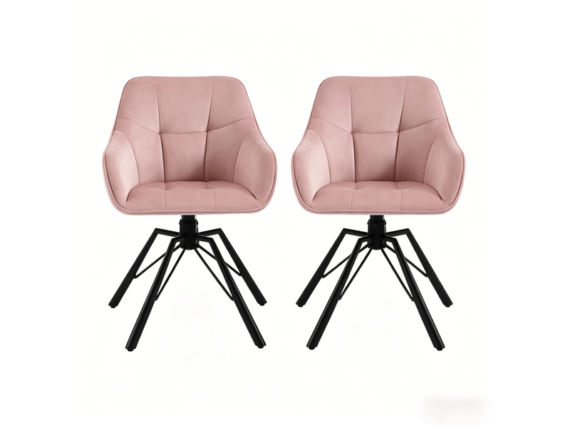  Lot de 2 chaises de salle à manger pivotantes 360° en velours rose avec accoudoirs, style design contemporain  - Conforama A