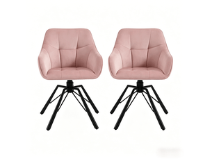 Lot de 2 chaises de salle à manger pivotantes 360° en velours rose avec accoudoirs, style design contemporain