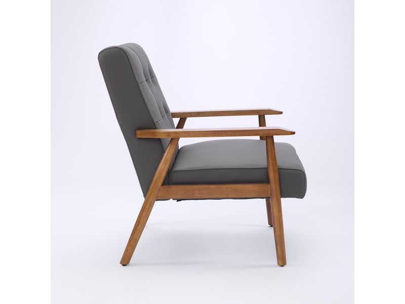  Fauteuil de salon en cuir - cuir véritable respirant - accoudoirs confortables - bois d’hévéa massif - style scandinave 64x80x83cm - Conforama C