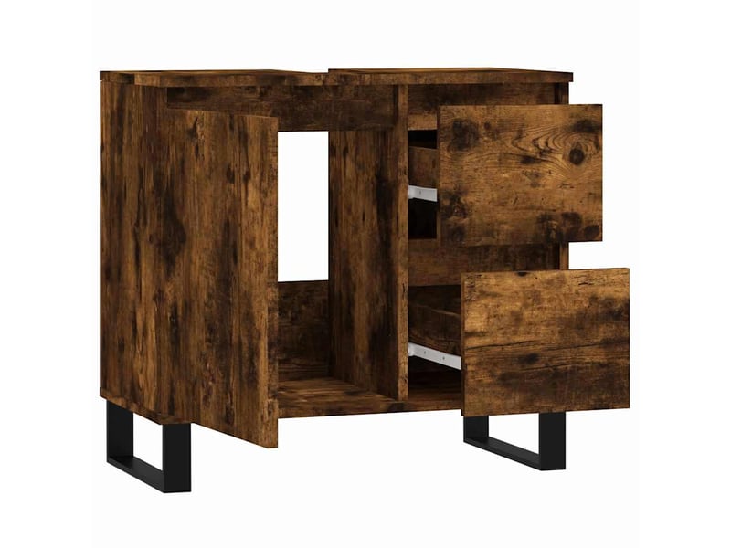  Amoire de salle de bain chêne fumé 65x33x60cm bois d'ingénierie shl6988  - Conforama E