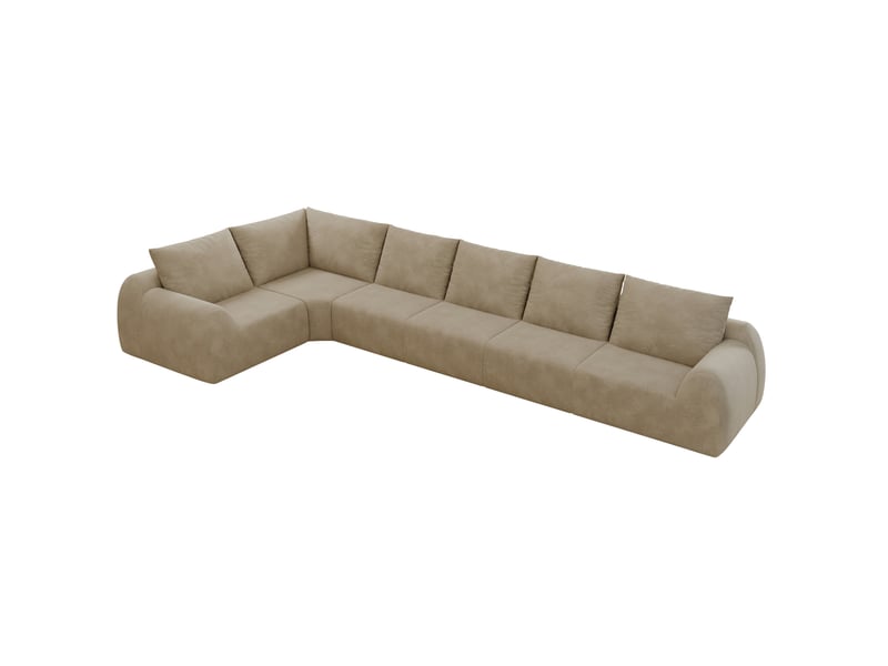  Canapé d’angle panoramique modenvie 6 places 401 x 200 x 85 cm en mousse haute élasticité et tissu chenille kaki  - Conforama A