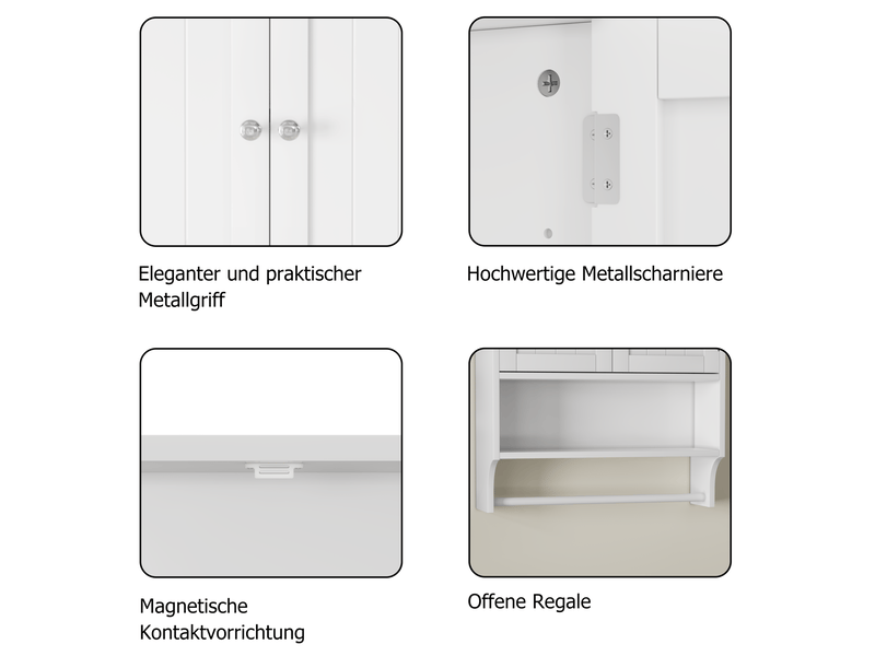  Armoire de salle de bain murale 56,8x19x70 cm, 2 portes, rangement ajustable, porte-serviettes, moderne, mdf blanc  - Conforama E
