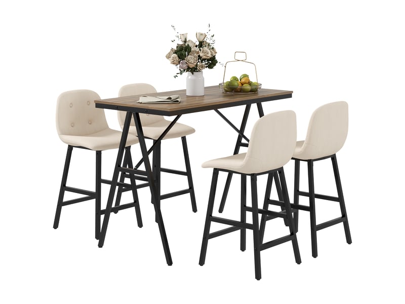  Ensemble bar 5 pièces, table et 4 chaises, capitonnage à boutons, revêtement épais aspect lin, beige  - Conforama B