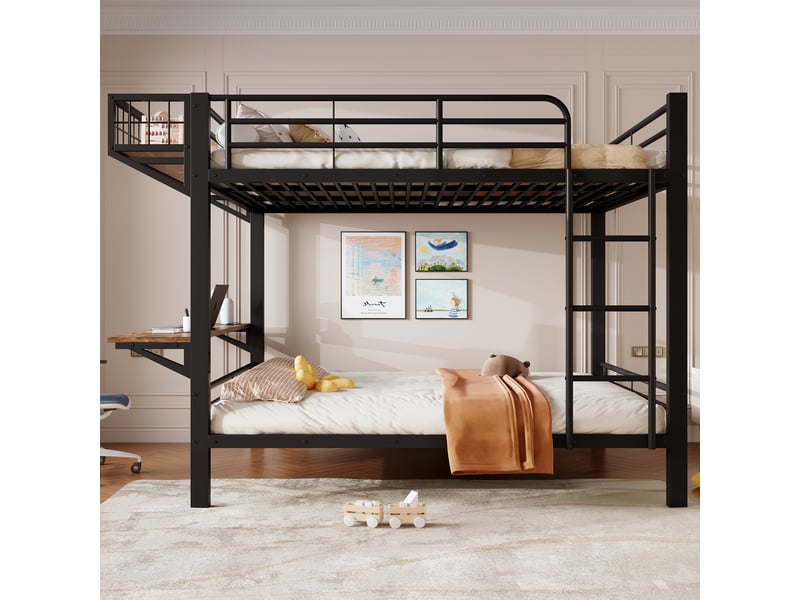  Lit superposé 140 x 200 cm – avec bureau – avec barrières de sécurité – avec échelle – noir (matelas non inclus)  - Conforama D