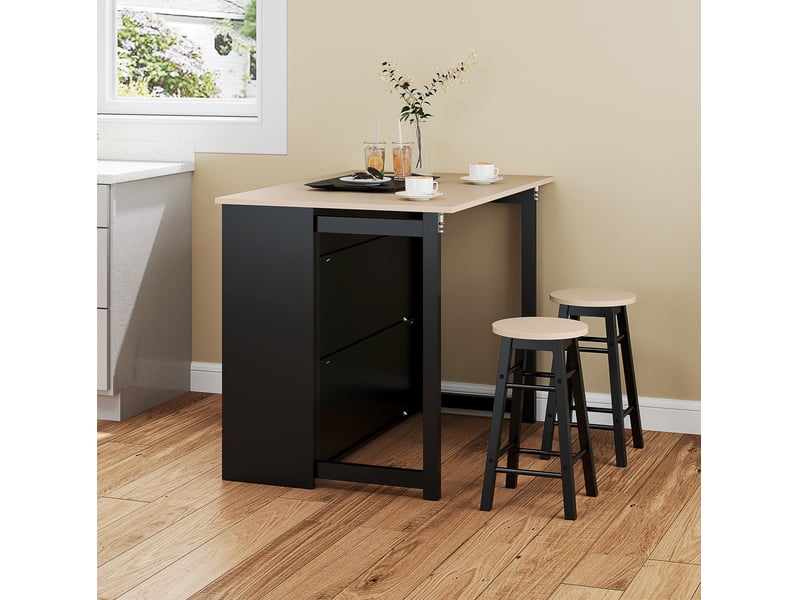  Ensemble de bar 2 places noir avec table pliante, rangements et 2 tabourets, 3 pièces, idéal pour petits espaces  - Conforama B