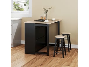 Ensemble de bar 2 places noir avec table pliante, rangements et 2 tabourets, 3 pièces, idéal pour petits espaces