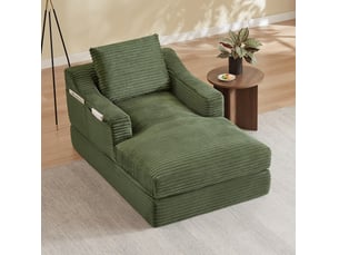 Canapé droit convertible 1 place en velours côtelé vert, double couche extensible en petit lit, pour salon et chambre
