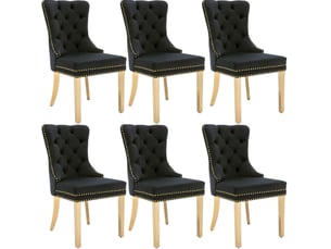 Lot de 6 chaises 50,5x45x95cm avec design unique de poignée de porte, design à clous, pieds en métal, velours, noir