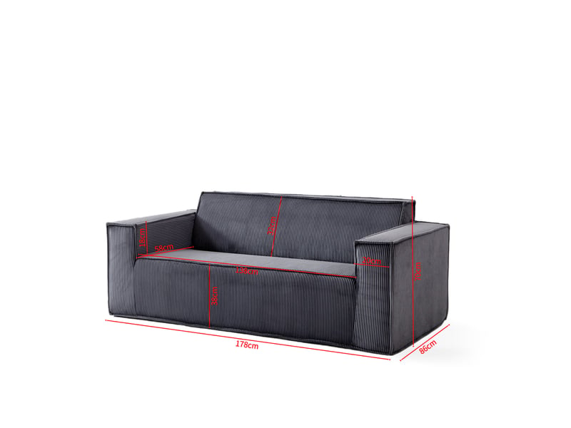  Canapé droit 2 places en velours côtelé gris, assise profonde, sans montage, confortable pour salon ou bureau  - Conforama C