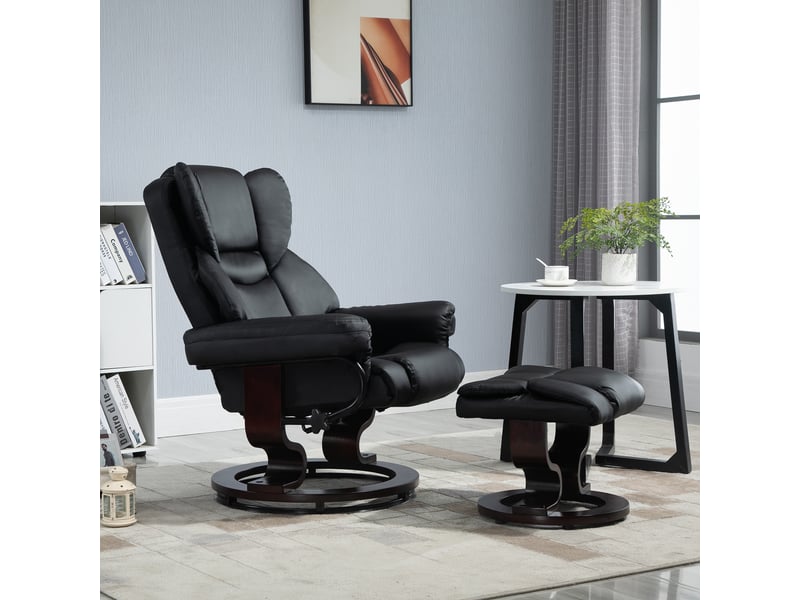  Fauteuil inclinable avec repose-pieds, fonction inclinable, pivotant, jusqu'à 160 kg, similicuir, structure en métal, noir, 80 x 79 x 100 cm  - Conforama C