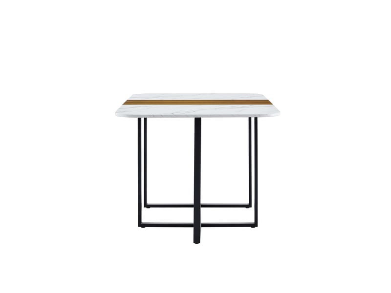 Table à manger rectangulaire 150 x 100 cm – mdf effet marbre et bois, piètement métal noir - Conforama B