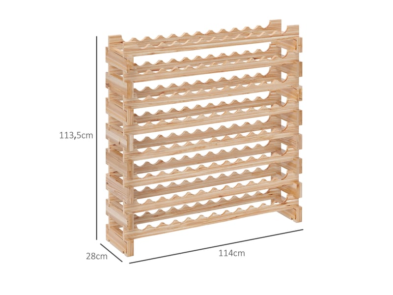  Casier à bouteilles pour 96 bouteilles, étagère à vin avec 8 niveaux modulable, 114×28×113,5cm, bois naturel  - Conforama C
