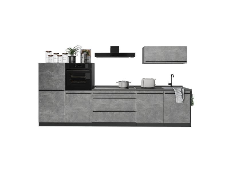  Vicco cuisine, bétonanthracite, 340cm plan de travail chêne doré  - Conforama E