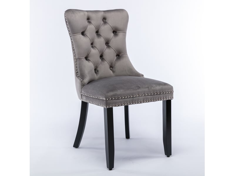  Chaise de salle à manger, lot de 2, gris, revêtement en velours, dossier haut et pieds en bois  - Conforama A
