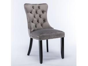 Chaise de salle à manger, lot de 2, gris, revêtement en velours, dossier haut et pieds en bois