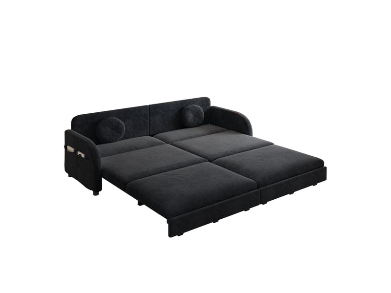  Canapé-lit couple queen-size extensible noir en chenille avec coussins et poches,  - Conforama A
