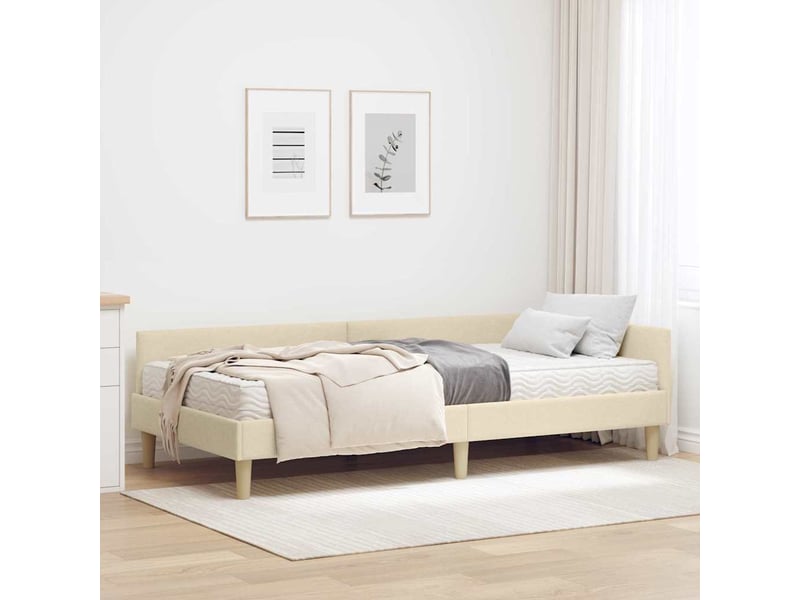  Lit simple | lit adulte | cadre de lit d'angle avec matelas 2 pcs crème tissu 90x190 cm  - Conforama B
