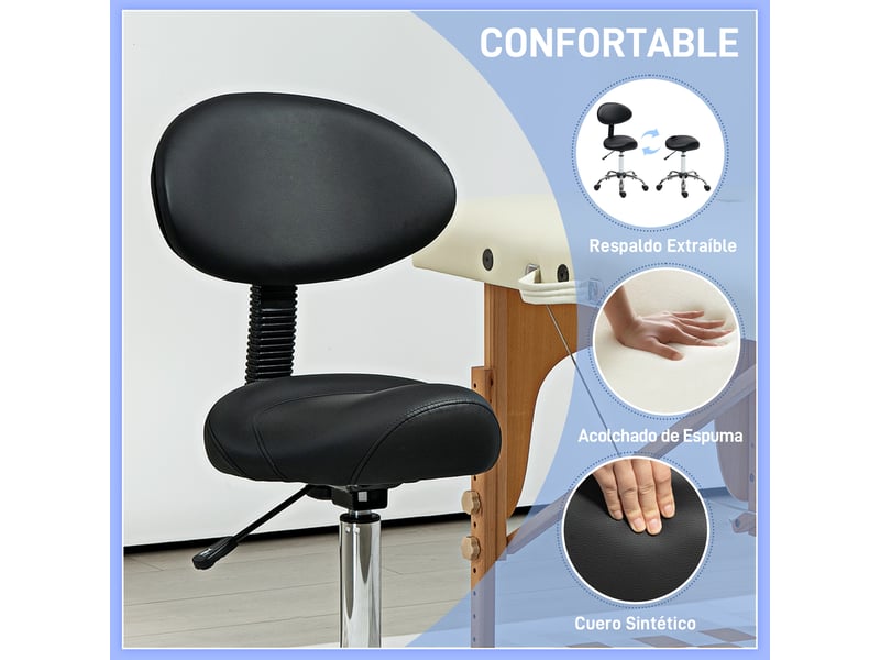  Tabouret pivotant avec dossier et roulettes chaise réglable pour salons de beauté ou studios de tatouage 50x50x83-98 cm noir  - Conforama E