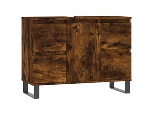 Meuble salle de bain rangement, commode chêne fumé 80x33x60cm bois d'ingénierie shl1668
