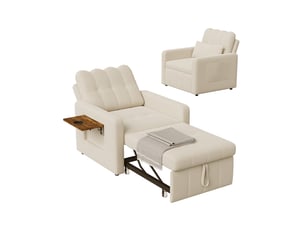 Fauteuil convertible fauteuil lit ,canapé 1 place réglable avec rangement,fauteuil 3-en-1,roues et tissu chenille - beige