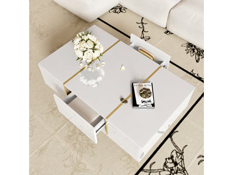  Table basse blanche brillante avec 2 tiroirs, style moderne, 100 x 60 cm  - Conforama D