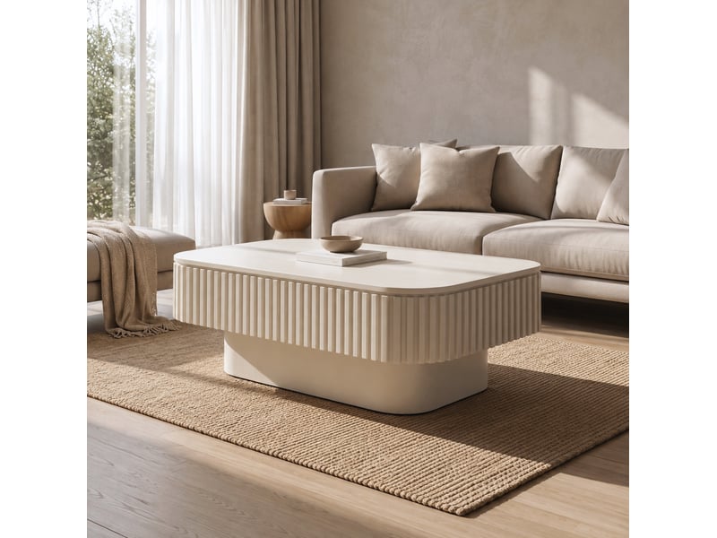  Table basse 98x60x35 cm coloris crème avec rangement sous le plateau  - Conforama B