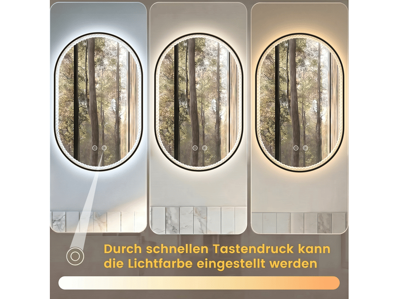  Miroir de salle de bains ovale led 50x80 cm anti-buée métal noir  - Conforama C