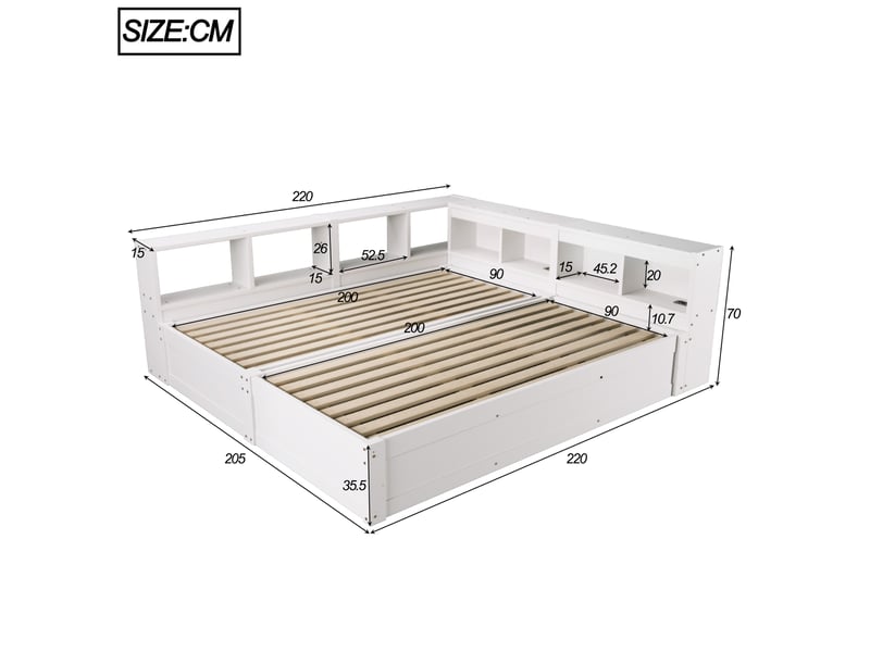Lit modulable avec rangement 90180 x 200 cm blanc, led et prises intégrées - Conforama E