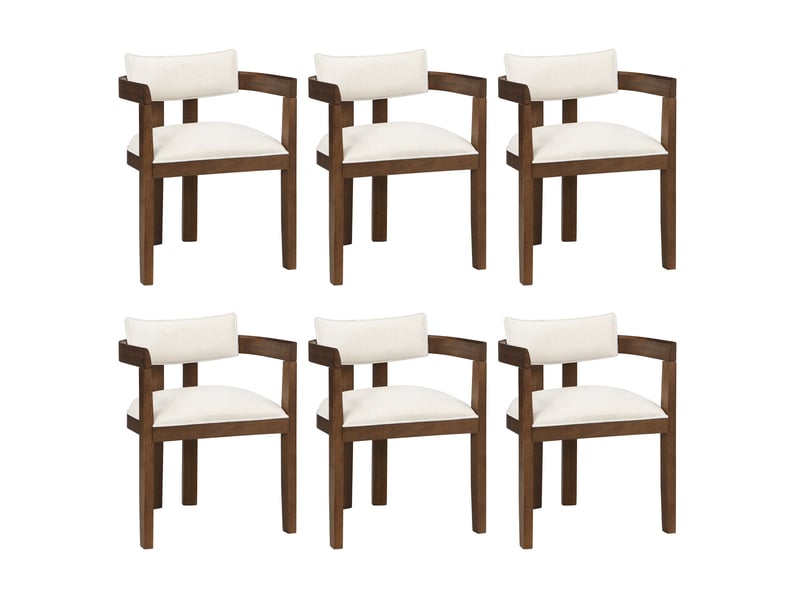 Lot de 6 chaises de salle à manger 57,5 x 60,5 x 78,5 cm – noyer – accoudoirs et tissu en lin - Conforama A
