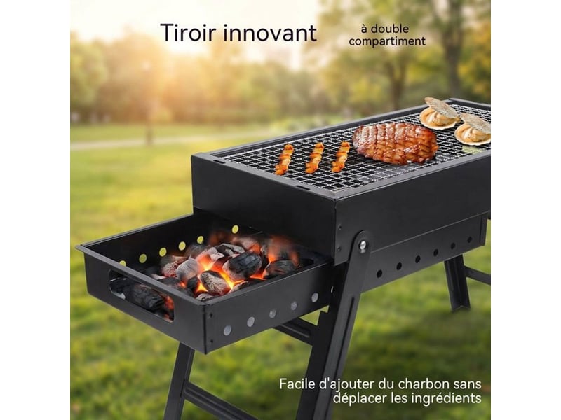  Barbecue portable charbon pliant ultra compact 7 cm avec plateau a charbon coulissant inox  - Conforama B