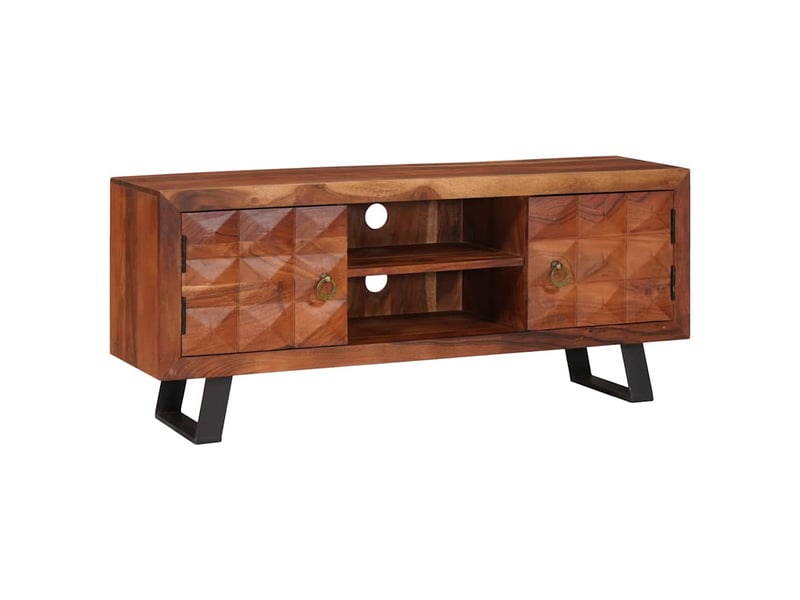  Meuble tv - banc tv - meuble de rangement marron miel 112 x 30 x 48 cm bois d'acacia massif  - Conforama C