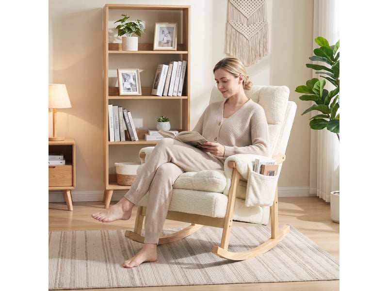  Fauteuil à bascule avec poches latérales, blanc crème, dimensions 77×104×93 cm  - Conforama B