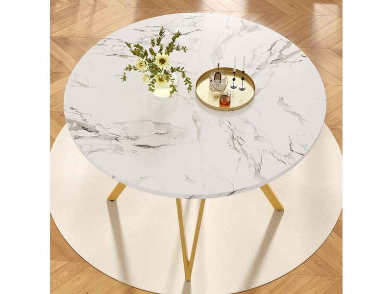  Table à manger ronde 100x100x76 cm plateau mdf effet marbre métal doré  - Conforama E
