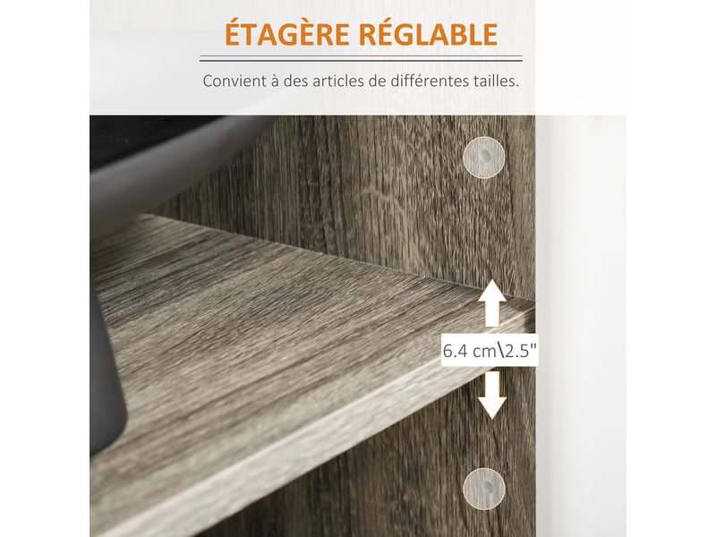  Buffet bas meuble de rangement 2 placards 4 portes motif chevrons réglables étagères 120 x 35 x 77,4 cm blanc et gris  - Conforama R