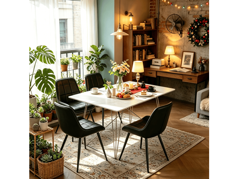  Lot de 4 chaises de salle à manger rembourrées en similicuir noir avec pieds réglables  - Conforama B