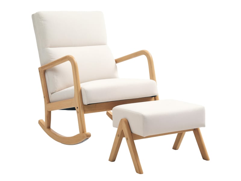  Fauteuil à bascule modenvie avec repose-pieds 65 x 96 x 94,5 cm polyester blanc crème  - Conforama A