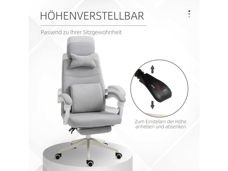 Chaise de bureau gaming,62x68x117-127 cm,avec repose-pieds,polyester,grise  - Conforama D