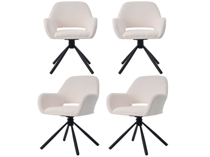  Chaises de salle à manger pivotantes avec accoudoirs, lot de 4 au design moderne en tissu sherpa blanc  - Conforama A