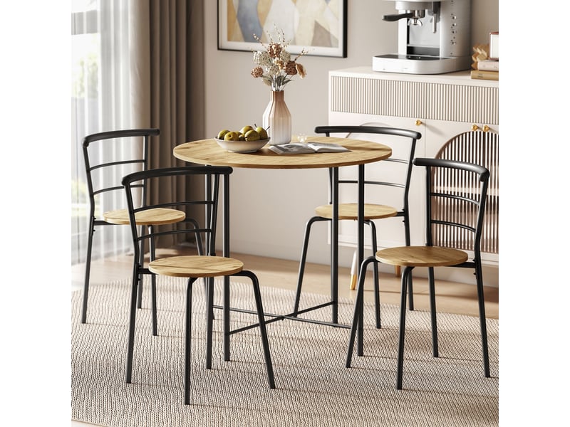  Ensemble table et 4 chaises rondes de style industriel, gain de place, en bois et métal  - Conforama C